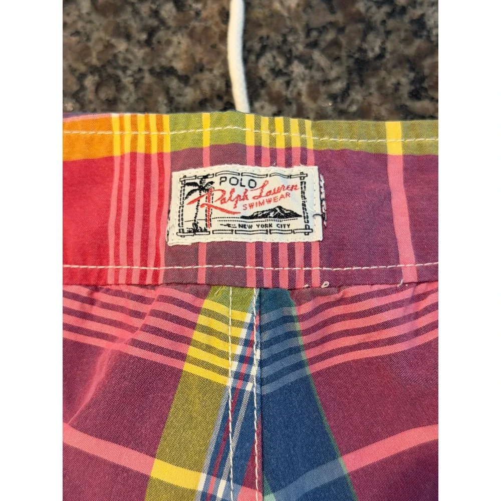 Polo Ralph Lauren Mens XL Plaid Swim Trunks Multi Color Cargo Pocket Mesh‎ Lined